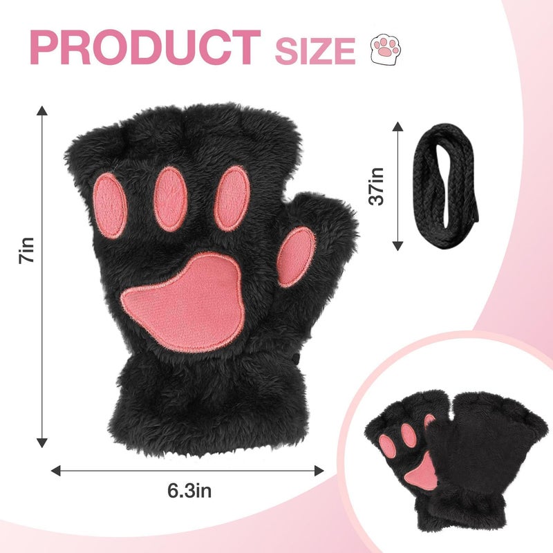 Tiny Chou Cat Paw Gloves for Cosplay Party Halloween Costume Accessories, Winter Fingerless Warm Gloves for Women Girls - Image 2